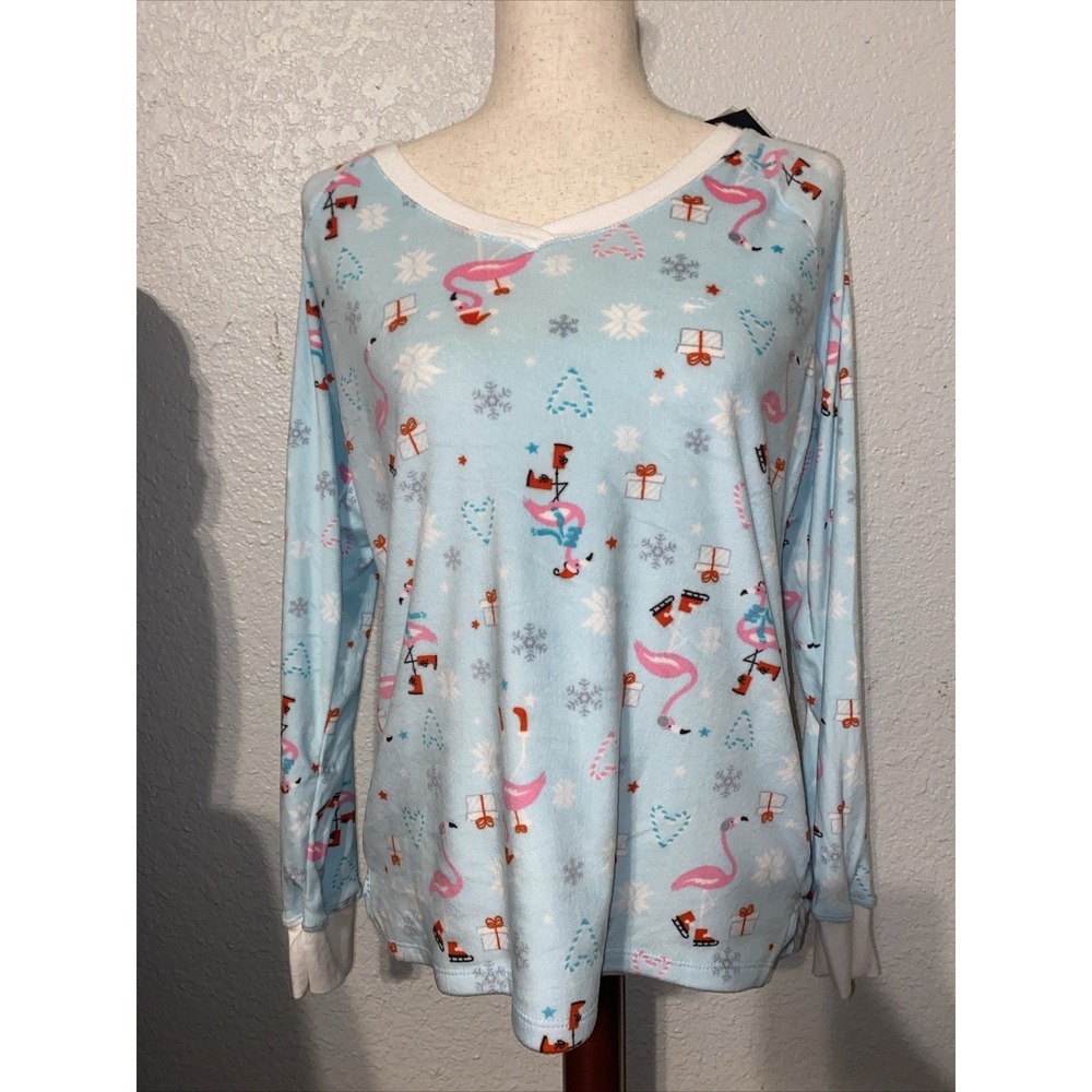 Cuddl Duds Size Small Christmas Pink Flamingo Pajama Top NEW WITH TAGS